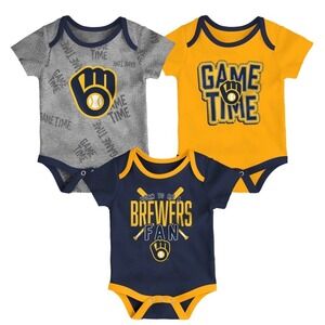 MLB Milwaukee Brewers Baby 3 Piece Creeper Bodysuit Set Size 24M NWT